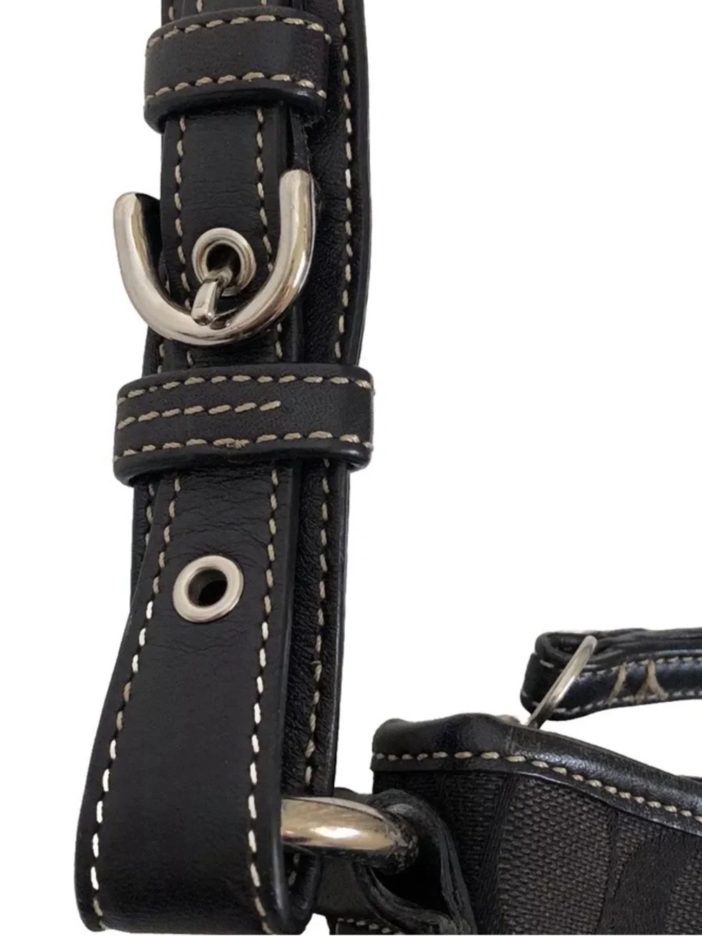 Coach‎ Black Signature Canvas Shoulder Hobo with Buckle Accents